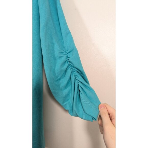 Susan Graver Womens Plus 1X Blue One Button Blazer Jacket Cinched Sleeve Pockets - Picture 3 of 6